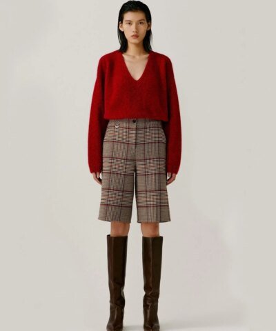 Noralux Cashmere V-Neck Knit Sweater In Wine