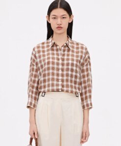 ICICLE Cotton Checked 3/4 Sleeve Drop-Shoulder Shirt