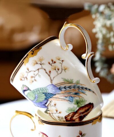 Royal Birds & Thread Floral Sketch Bone China Mug With Lids