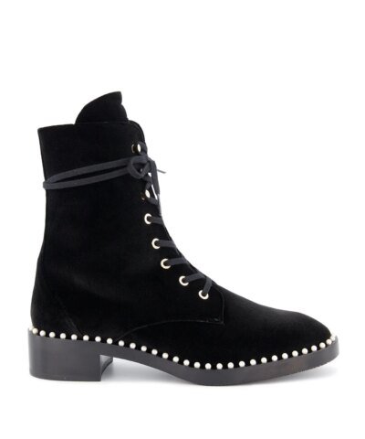 Stuart Weitzman Sondra Velvet Pearl Combat Boots