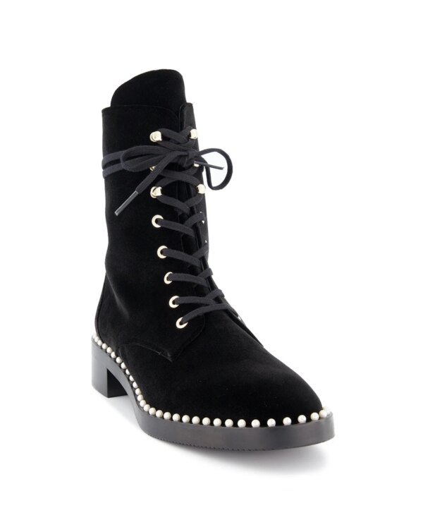 Stuart Weitzman Sondra Velvet Pearl Combat Boots