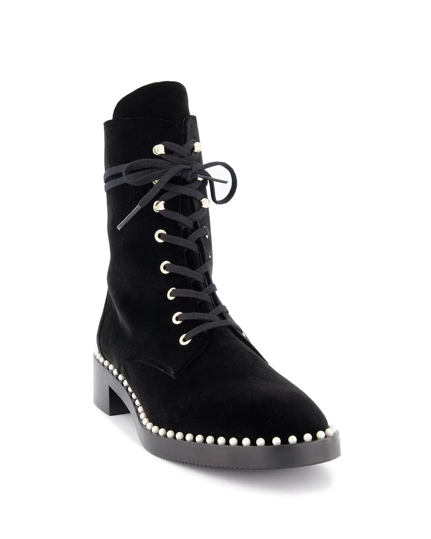 Stuart Weitzman Sondra Velvet Pearl Combat Boots