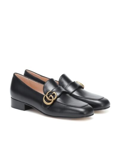 Gucci Black Leather Loafers with Double G