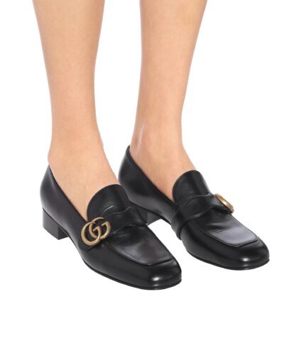 Gucci Black Leather Loafers with Double G