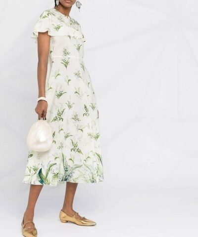 Red Valentino May Lily Ruffle-Detail Dress, White