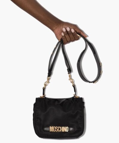 Moschino Logo-Plaque Shoulder Bag In Black