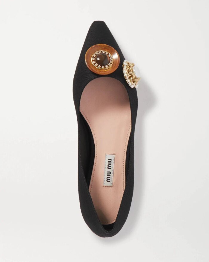 Miu Miu Embellished Grosgrain Ballet Flats