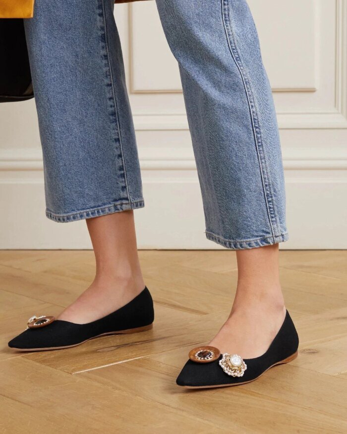 Miu Miu Embellished Grosgrain Ballet Flats
