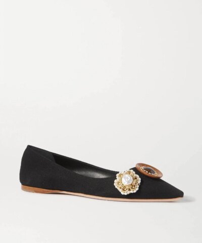 Miu Miu Embellished Grosgrain Ballet Flats