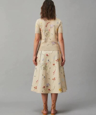 Tory Burch Floral Embroidered Short-Sleeve Pullover