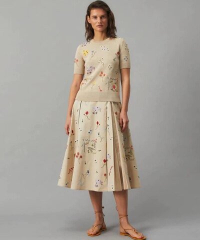 Tory Burch Floral Embroidered Short-Sleeve Pullover