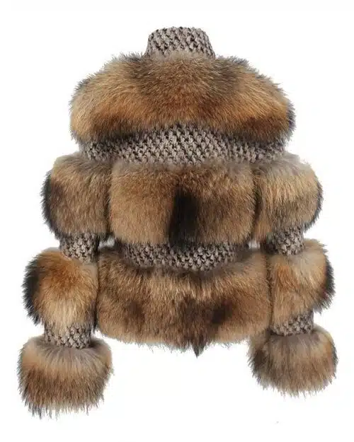 Simplee Limited Edition Natural Raccoon Fur Woolen Coat