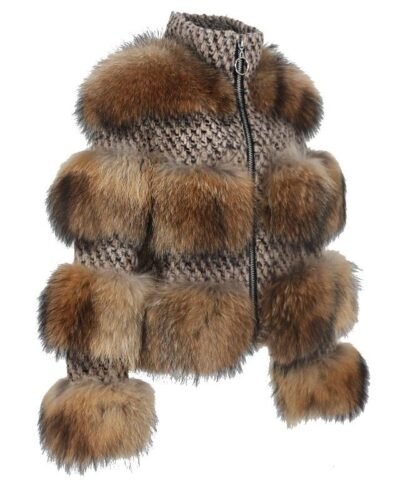 Simplee Limited Edition Natural Raccoon Fur Woolen Coat