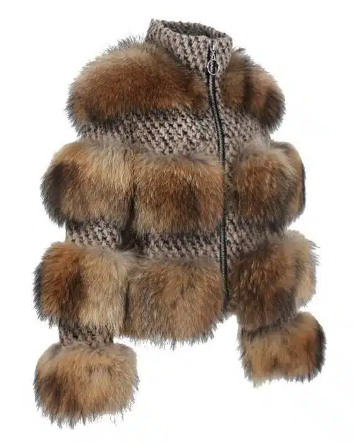 Simplee Limited Edition Natural Raccoon Fur Woolen Coat