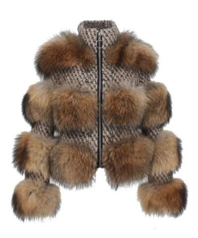 Simplee Limited Edition Natural Raccoon Fur Woolen Coat