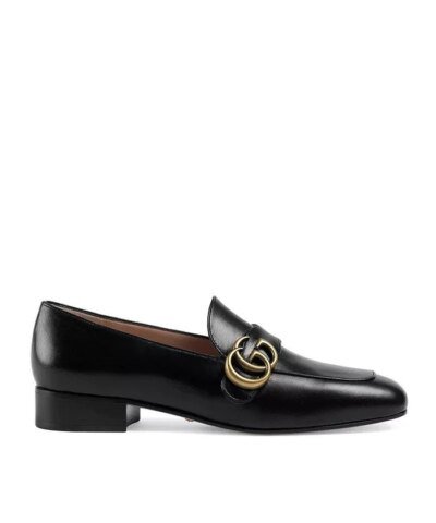 Gucci Black Leather Loafers with Double G