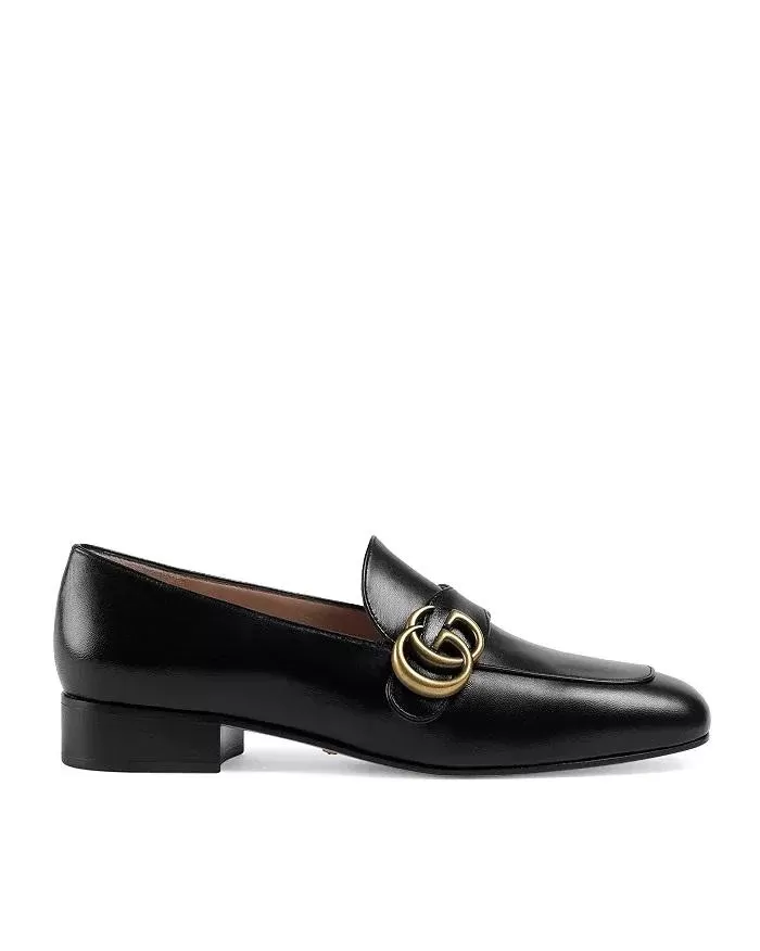 Gucci Black Leather Loafers with Double G