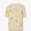 Tory Burch Floral Embroidered Short-Sleeve Pullover