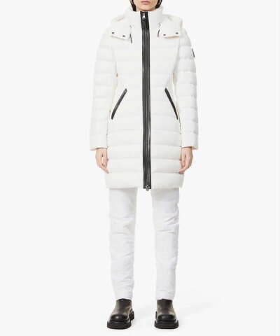 Mackage Farren Stretch Lightweight Down Coat With Removable Hood, White