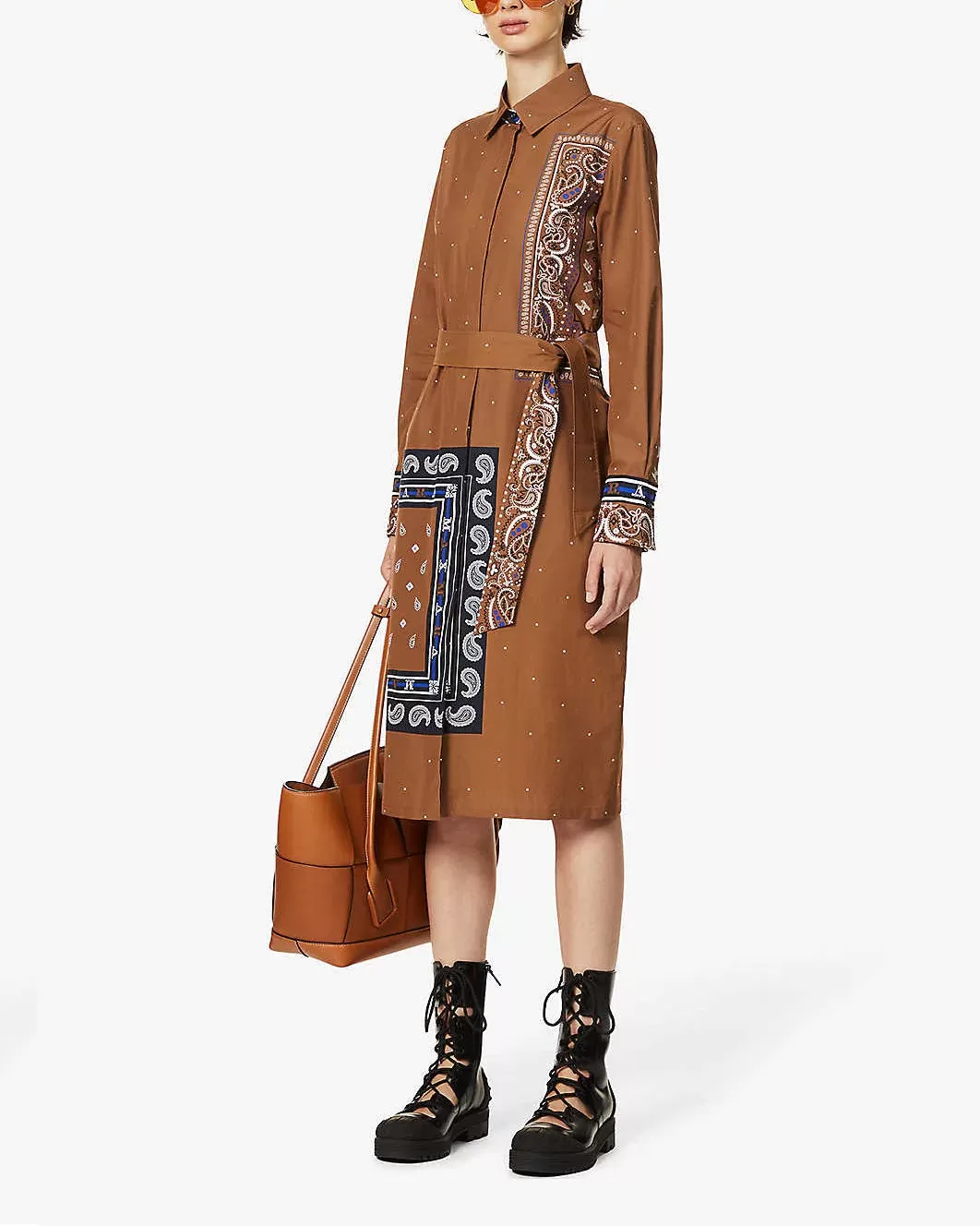 Max Mara Bussola Graphic-Print Cotton Midi Dress