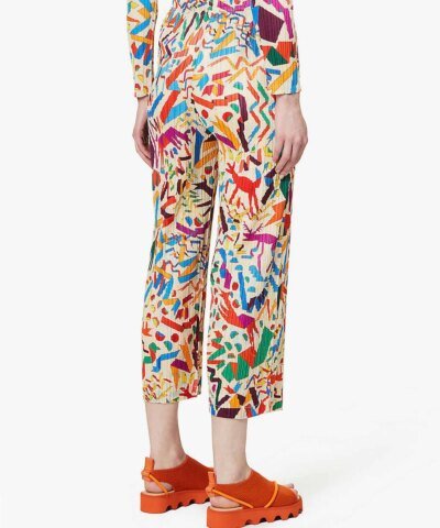 Pleats Please Issey Miyake Confetti Print Plissé Trousers