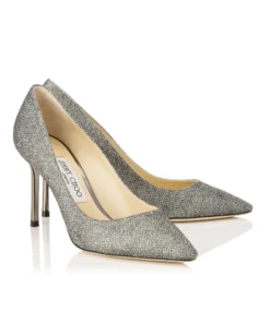 Jimmy Choo ROMY 85 Anthracite Lamé Glitter Pointy Toe Pumps