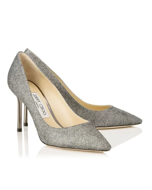 Jimmy Choo ROMY 85 Anthracite Lamé Glitter Pointy Toe Pumps