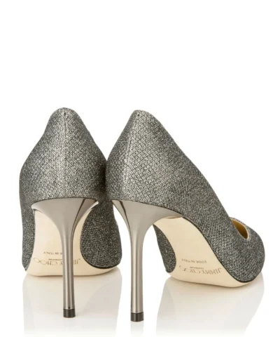 Jimmy Choo ROMY 85 Anthracite Lamé Glitter Pointy Toe Pumps