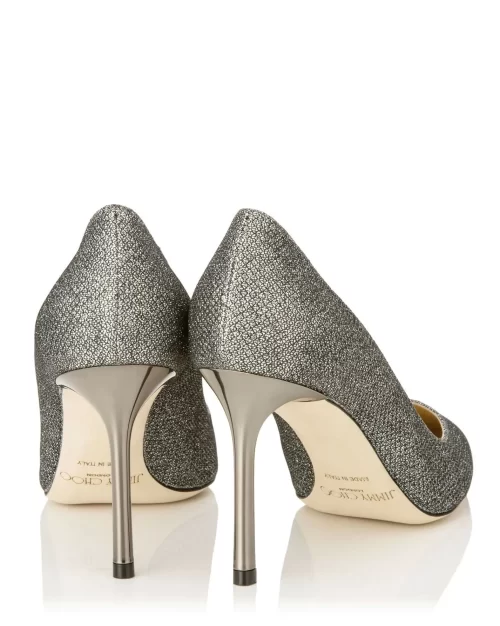 Jimmy Choo ROMY 85 Anthracite Lamé Glitter Pointy Toe Pumps