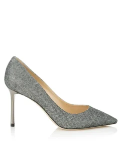Jimmy Choo ROMY 85 Anthracite Lamé Glitter Pointy Toe Pumps