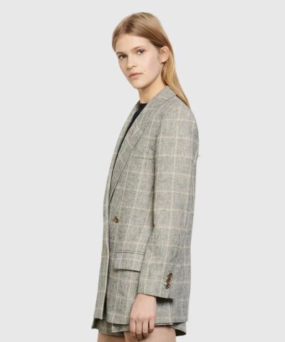Sandro Beyane Double-breasted Plaid Blazer