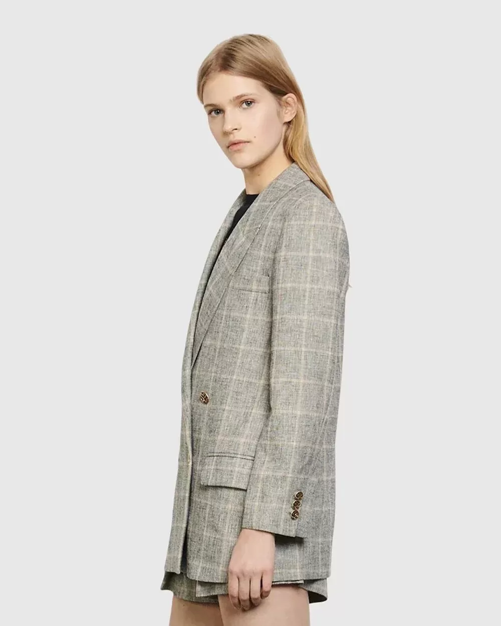 Sandro Beyane Double-breasted Plaid Blazer