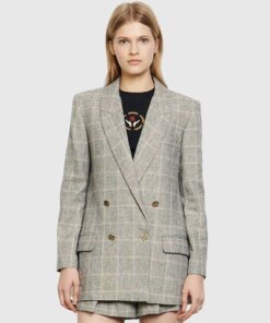 Sandro Beyane Double-breasted Plaid Blazer