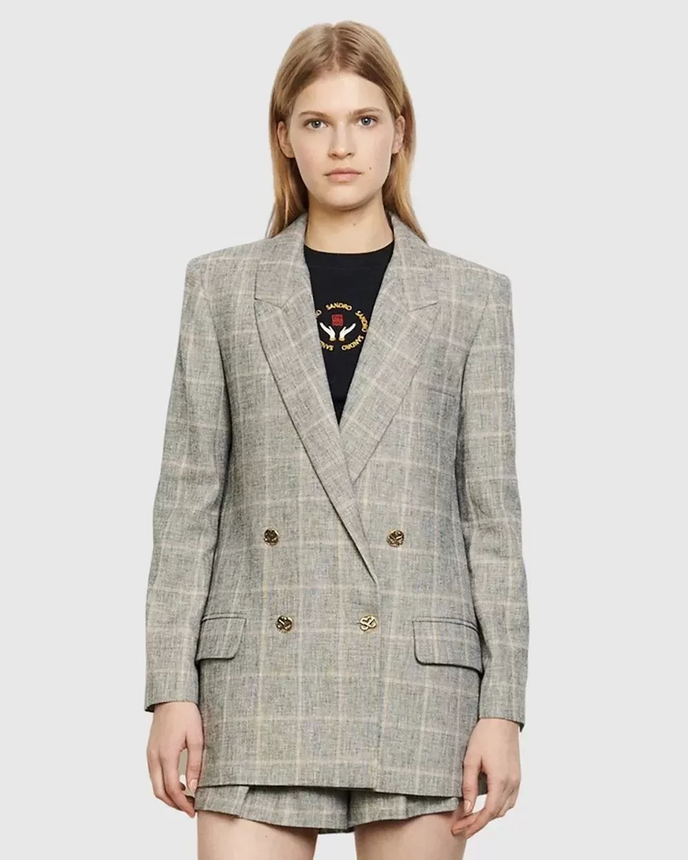 Sandro Beyane Double-breasted Plaid Blazer