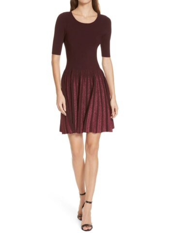 Milly Metallic Pleat Fit & Flare Dress
