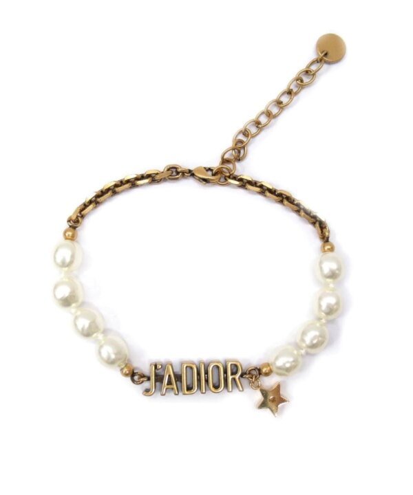 Dior J'Adior Bracelet In Antique Gold Metal And Pearls