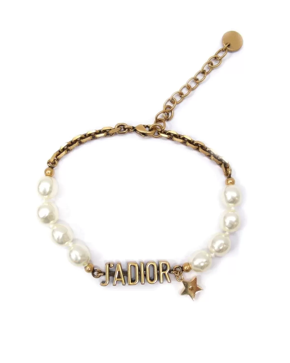 Dior J'Adior Bracelet In Antique Gold Metal And Pearls