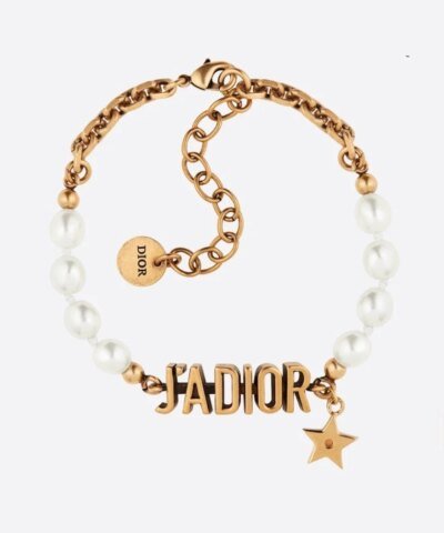 Dior J'Adior Bracelet In Antique Gold Metal And Pearls