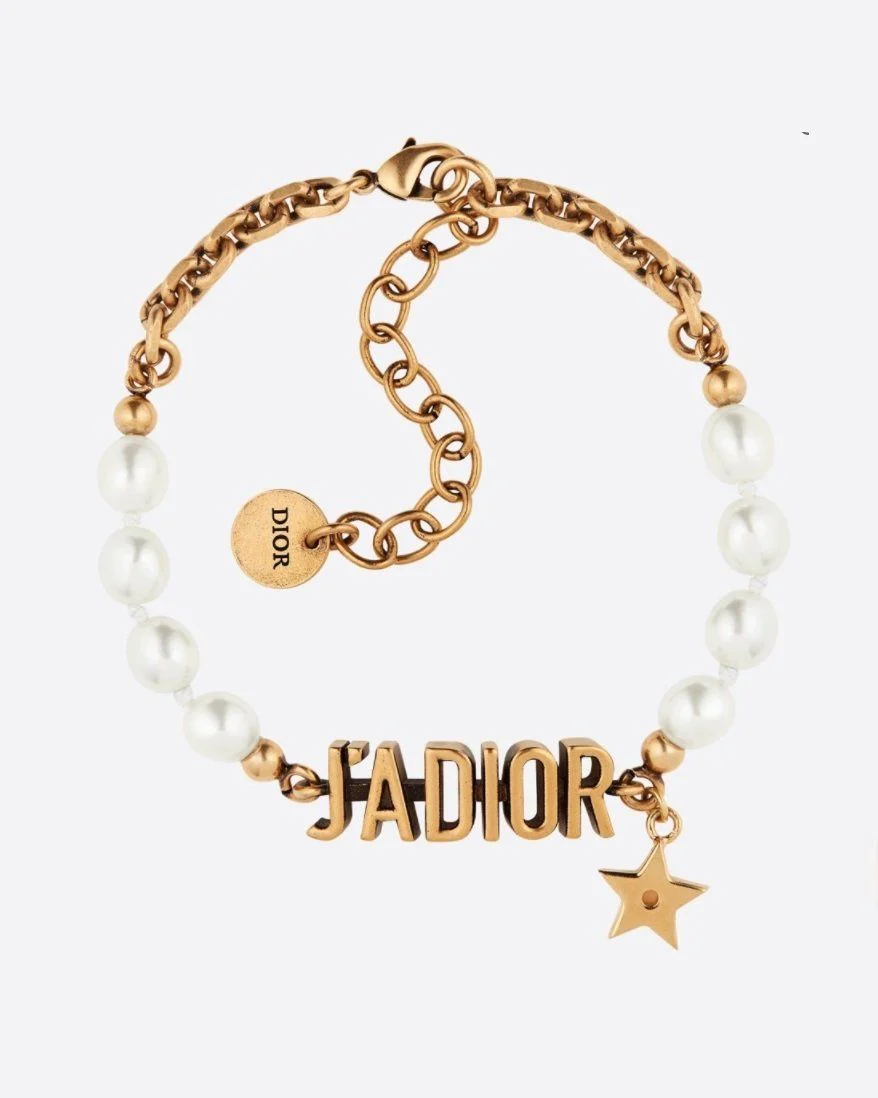 Dior J'Adior Bracelet In Antique Gold Metal And Pearls