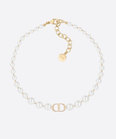 Dior 30 Montaigne Choker Gold-Finish Metal and White Resin Pearls