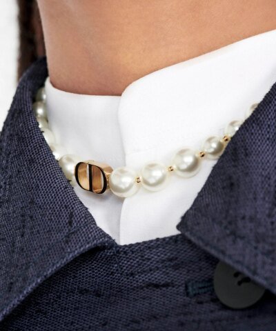 Dior 30 Montaigne Choker Gold-Finish Metal and White Resin Pearls