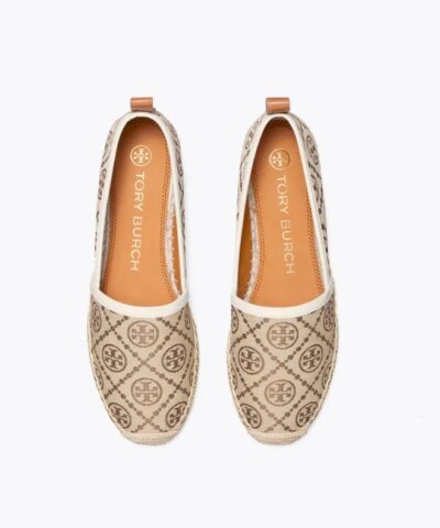 Tory Burch T Monogram Espadrille Flat In Hazel / New Ivory