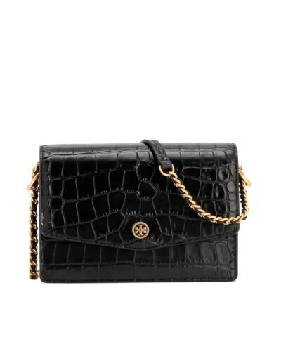 Tory Burch Robinson Embossed Mini Leather Shoulder Bag, Black
