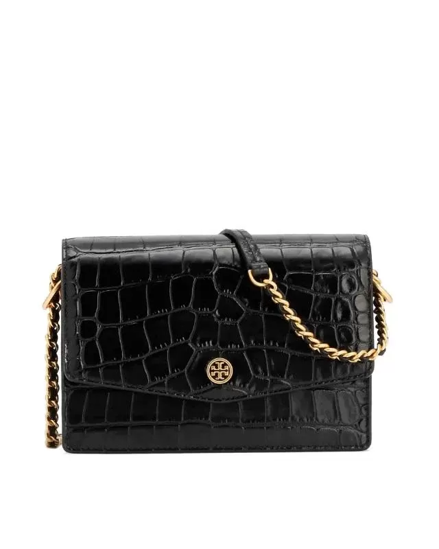 Tory Burch Robinson Embossed Mini Leather Shoulder Bag, Black