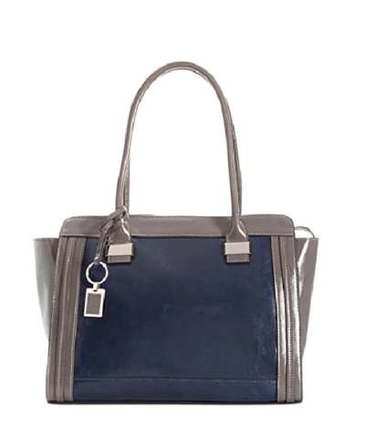 Giani Bernini Glazed Leather Tote Handbag Marine Blue / Grey
