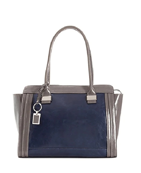 Giani Bernini Glazed Leather Tote Handbag Marine Blue / Grey