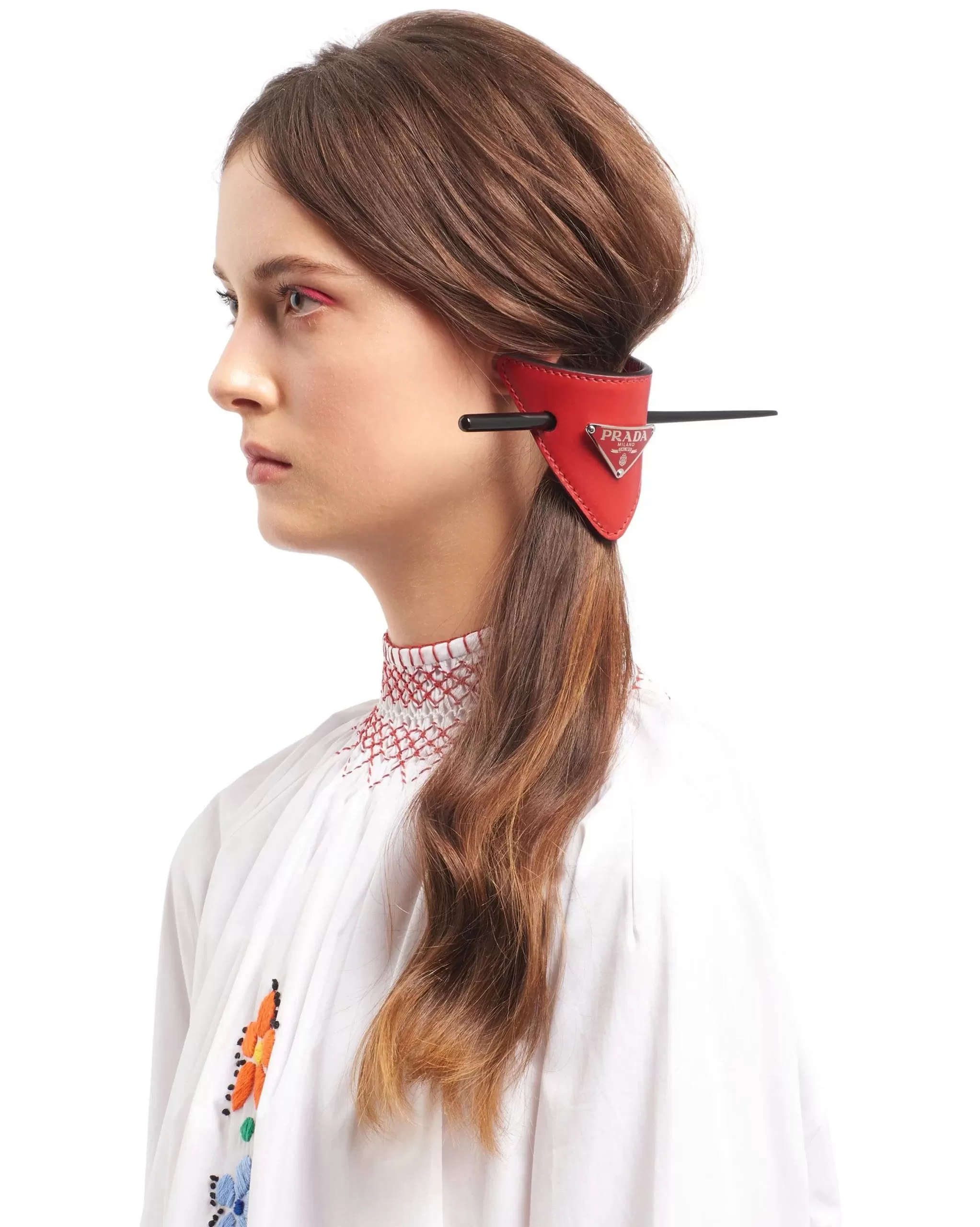 Prada Red Leather Hair Clip