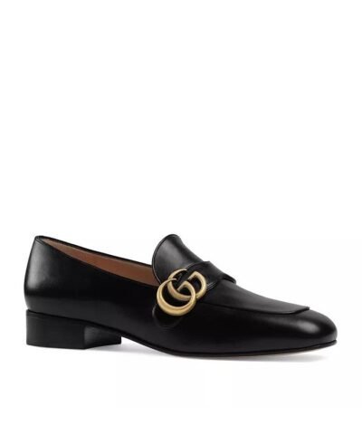 Gucci Black Leather Loafers with Double G