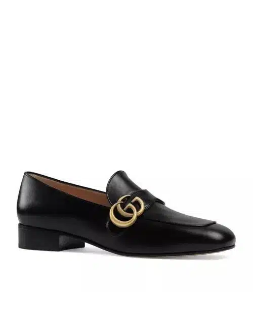 Gucci Black Leather Loafers with Double G