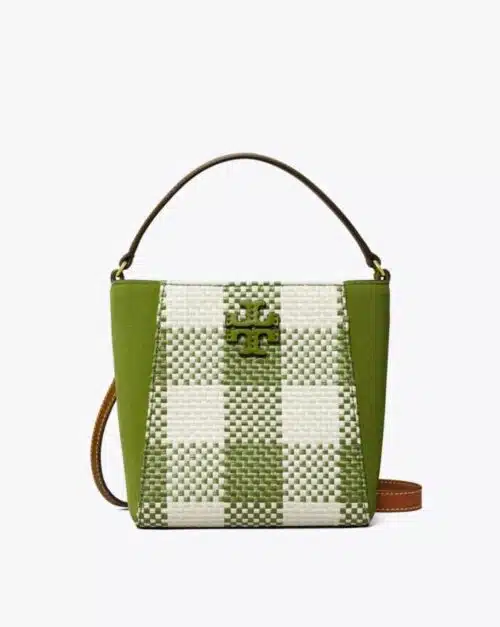 Tory Burch Mcgraw Woven Plaid Small Bucket Bag